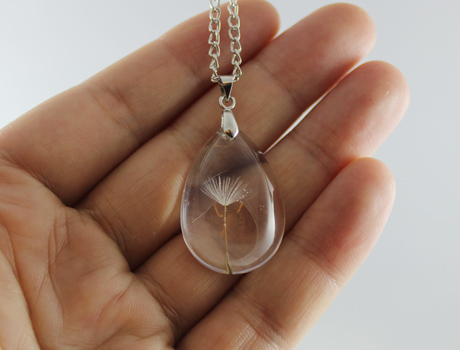 30X21MM Glass Tear Drop Real dandelion seeds necklace