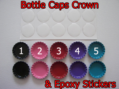 Double sided Color Crown Bottle caps No Hole and Epoxy Stickers 