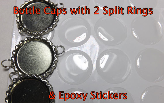 Flat Bottle caps with Double split rings and epoxy stickers