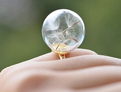 16MM Glass Bubble Dandelion Ring
