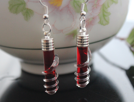 Round Bottom Tube with Clear Snake Blood Vial Earrings(6MM Glass Vials,Sold in per pairs)