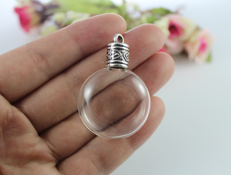 32X14MM Flat Round Glass Bulb Bottle with metal caps