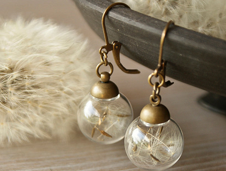 16MM Glass Ball Dandelion seed Earring