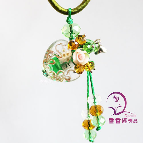 Murano Glass Perfume Necklace Heart With Flower (with cord)