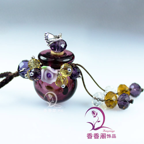 Murano Glass Perfume Oblate Necklace With Flower (with cord)