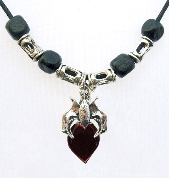 Blood Vial Heart Necklace with Guardian Bat