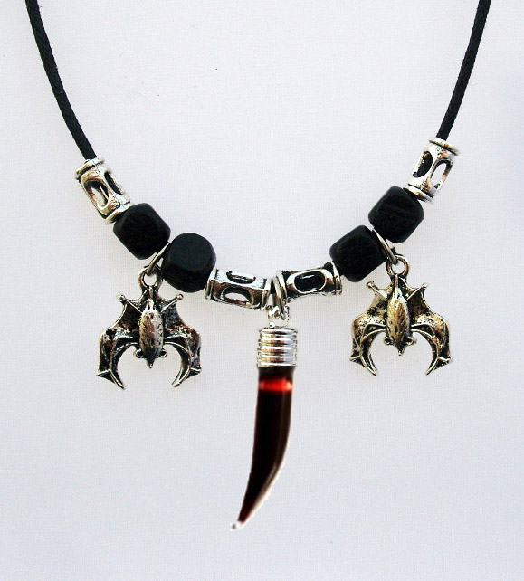 Blood Vial Fang Necklace with 2 Guardian Bats