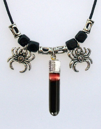 Blood Vial Fang Necklace with 2  Spiders