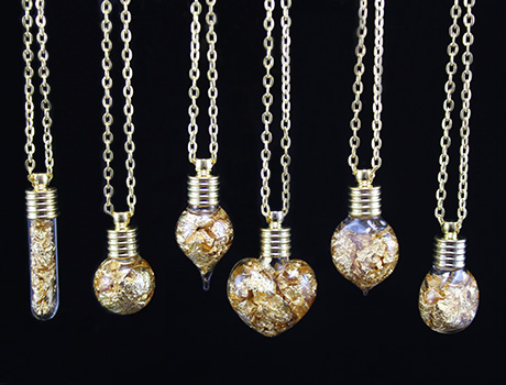 6MM Clear Glass Vial Necklace With Gold Foil&Water Inside
