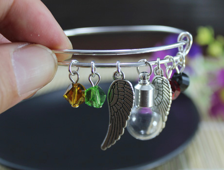 Harry Potter Inspired Expandable Silver Bangle With Preglued Screw cap Glass Vials