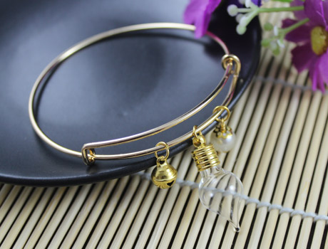 Alex and Ani Inspired Expandable Gold Bangles With Glass Vials