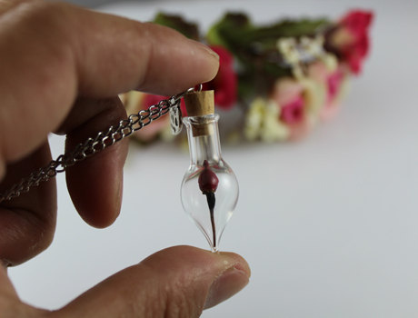 8MM Small Glass Bottle Vial Necklace With Real Dried Rose Inside