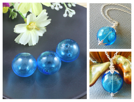 20MM Blue Glass Globe Pendant With Opening hole on both ends