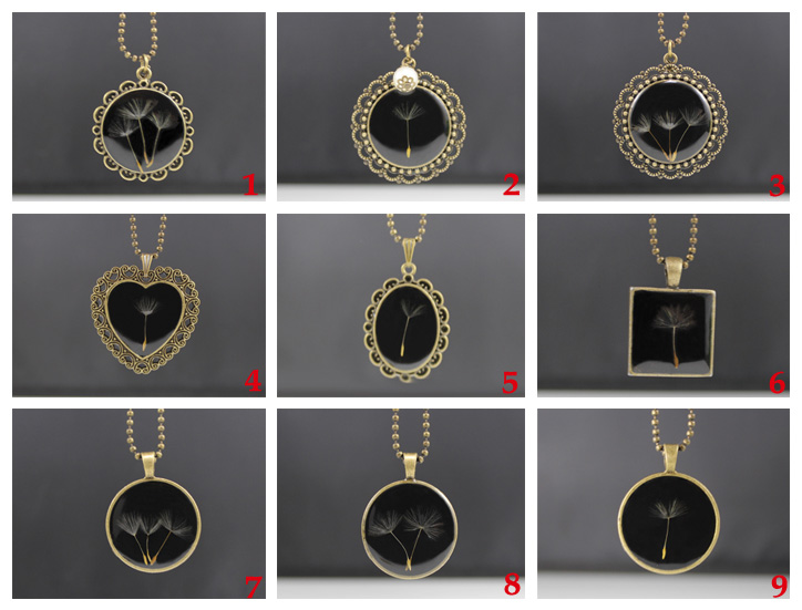 Black resin necklace with true dandelion seeds(9 Designs available)