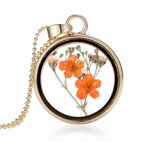 Natural pressed flower floating locket necklace
