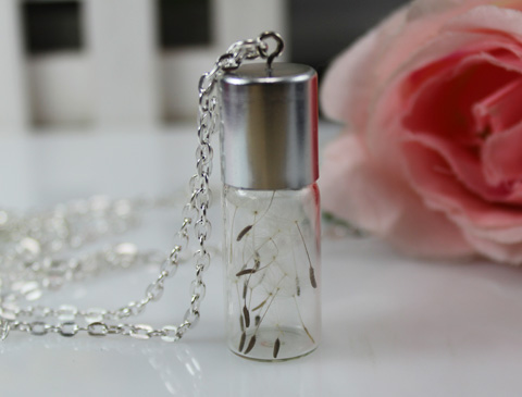 45x15MM Glass Bottle Dandelion Real Seed Necklace