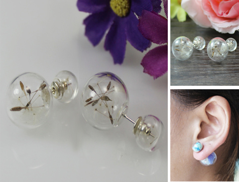 Double Ball Earrings with Dandelion Seeds