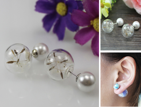 Double Stud Earrings with Dandelion Seeds