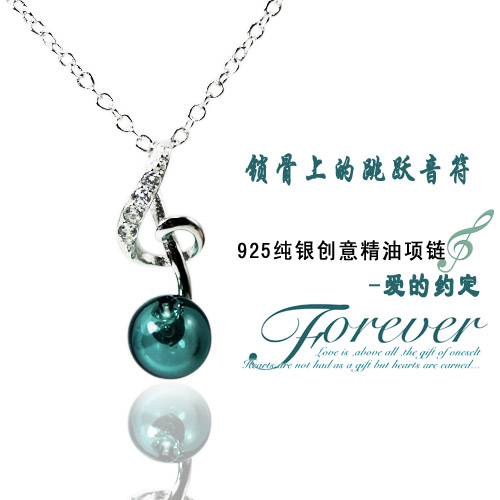 925 Sterling Silver Perfume Ball Musical Note Necklace 