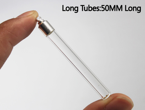 Long Glass Tube With Silver-plated screw caps(about 50MM Long)
