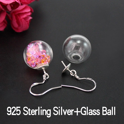 14/16MM Glass Ball 925 Sterling Silver Earring