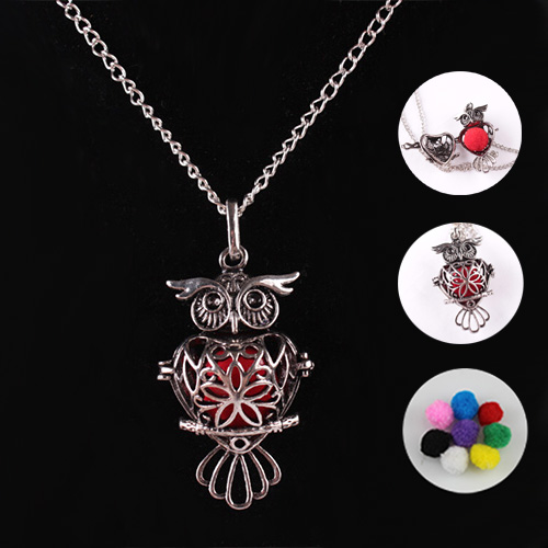 29x51MM Owl Diffuser Locket Ball Necklace
