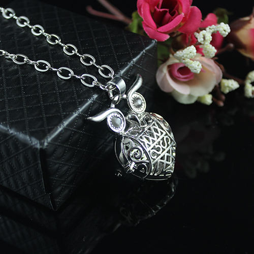 40x29MM Flat Heart Owl  Diffuser Locket Necklace