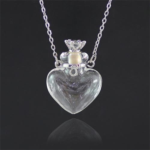 Clear Heart Bottle Essential Oil Pendant Murano Glass Perfume Necklaces