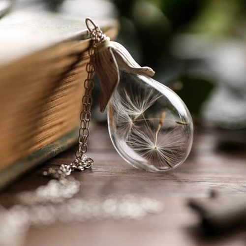 Glass Teardrop Dandelion Seed Necklace