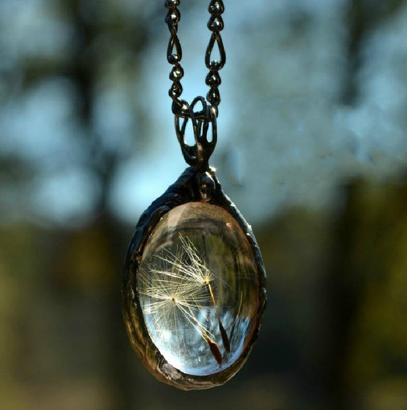 Oval Real Dandelion Seed necklace 
