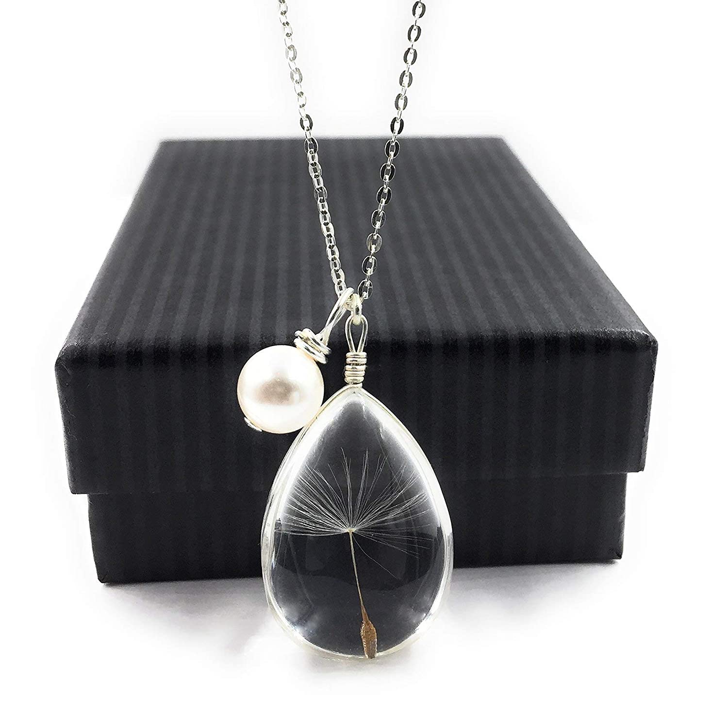 Glass Tear Drop Real Dandelion Seed necklace 