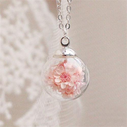 16MM Glass Ball Real dry Flower Necklace 
