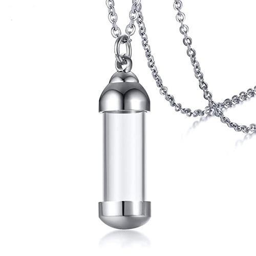 Stainless Steel Glass Openable Vial Urn  Cremation Necklace